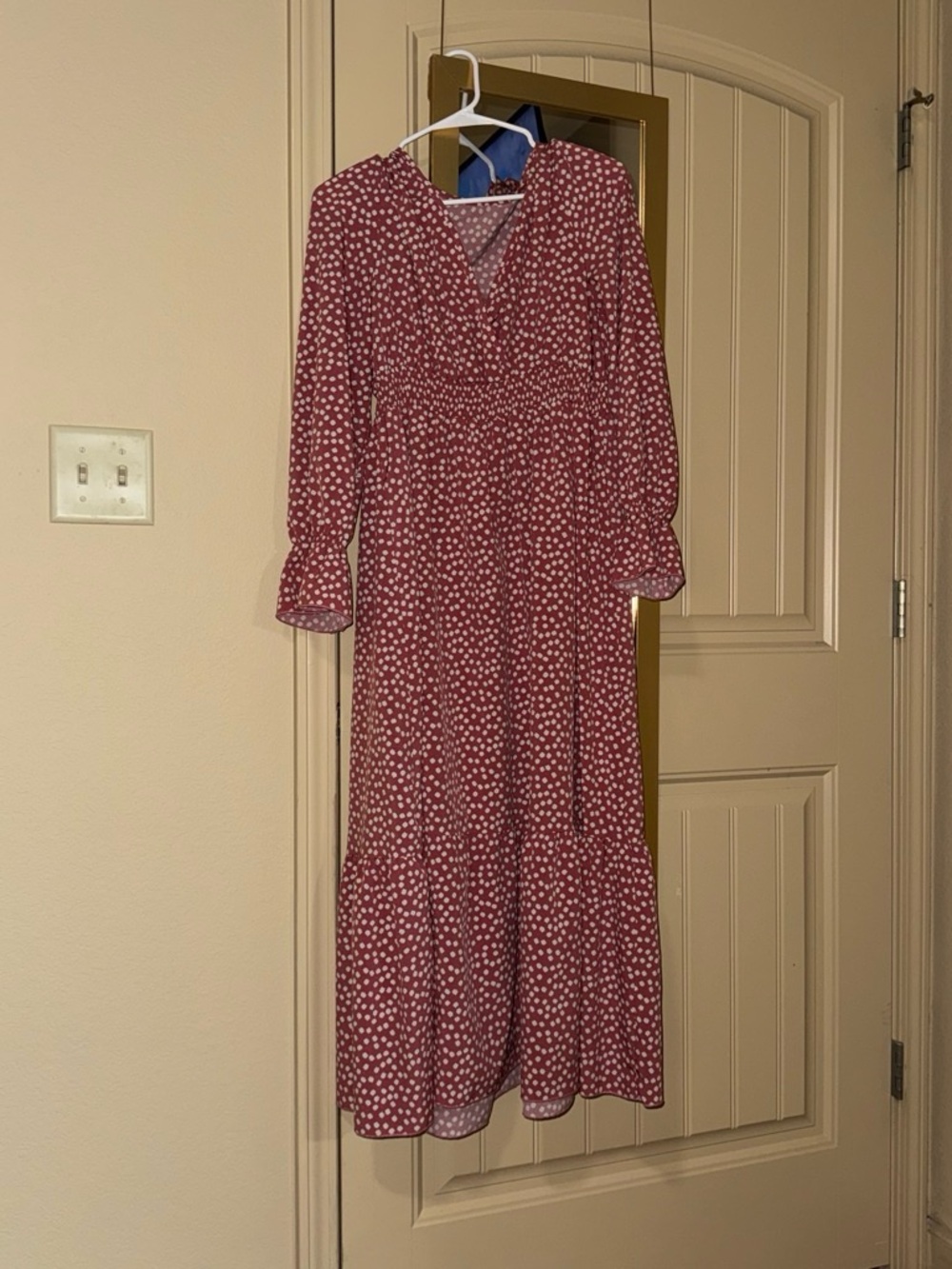 Women's Long Sleeve Polka Dot Midi Dress - Dusty Rose
